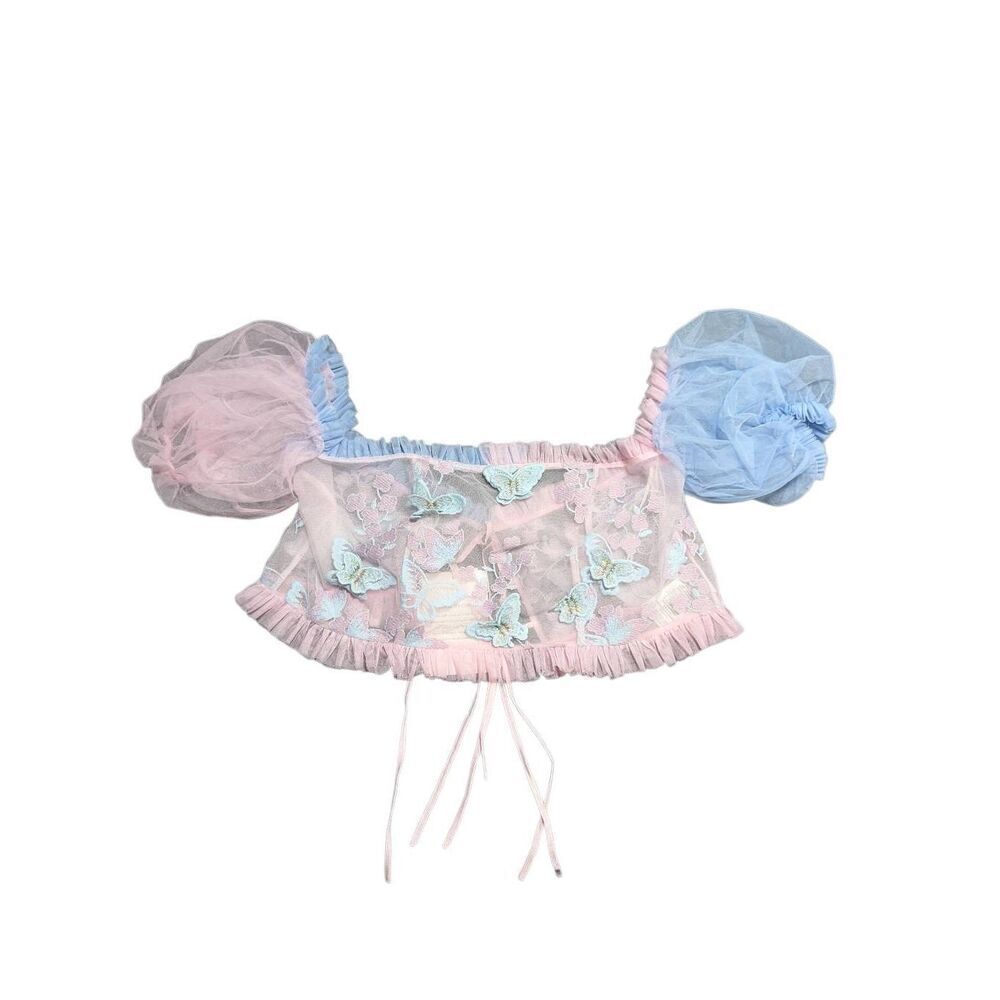 NWT  Fairy Tong London Blue and Pink Fairytale Handmade Crop Top Women's Large